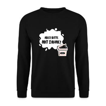 "Aber bitte mit Sahne!" - Udo Jürgens Geschenk - Unisex Pullover - Schwarz - Vorne - Alina (178cm) & Michal (187cm)