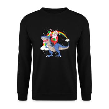 Weihnachtsmann reitet Trex Dinosaurier Weihnachten - Unisex Pullover - Schwarz - Vorne - Alina (178cm) & Michal (187cm)