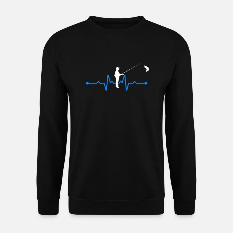 Angler Fischer Herzschlag Geschenk - Unisex Pullover - Schwarz