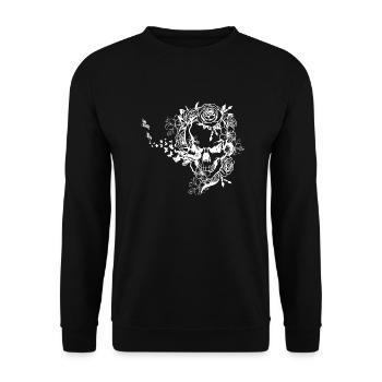 Totenkopf mit Rosen, Schmetterlingen und Schlange - Unisex Pullover - Schwarz - Vorne - Alina (178cm) & Michal (187cm)