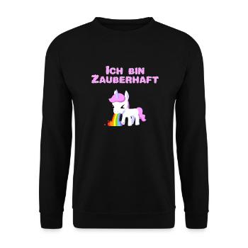 Kotzendes Einhorn Kotze Unicorn kotzen - Unisex Pullover - Schwarz - Vorne - Alina (178cm) & Michal (187cm)