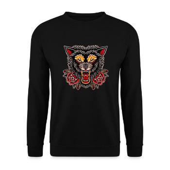 Traditional tattoo Angry wolf - Unisex Pullover - Schwarz - Vorne - Alina (178cm) & Michal (187cm)