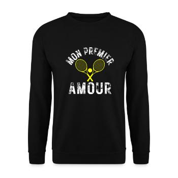 Premier amour- Idee de cadeau pour fan de tennis - Sweat-shirt Unisexe - noir - Devant - Alina (178cm) & Michal (187cm)