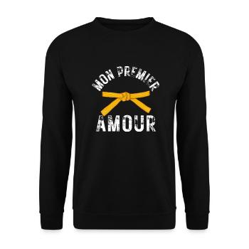 Premier amour - idee cadeau karate - Sweat-shirt Unisexe - noir - Devant - Alina (178cm) & Michal (187cm)