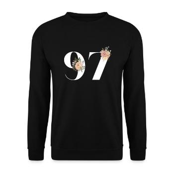 97e anniversaire fleuris (Cadeau de 97 ans) - Sweat-shirt Unisexe - noir - Devant - Alina (178cm) & Michal (187cm)