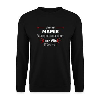 Mamie viens me chercher ton fils m'énerve - Sweat-shirt Unisexe - noir - Devant - Alina (178cm) & Michal (187cm)