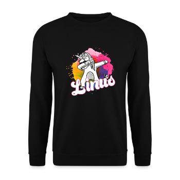 LINUS - Beautiful Boy Name with Cool Unicorn - Unisex Sweatshirt - black - Front - Alina (178cm) & Michal (187cm)