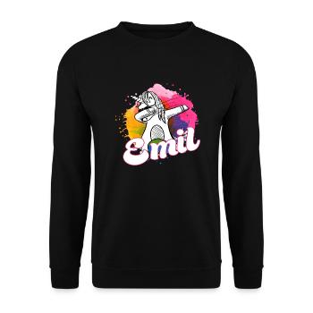 EMIL - Beautiful Boy Name with Cool Unicorn - Unisex Sweatshirt - black - Front - Alina (178cm) & Michal (187cm)