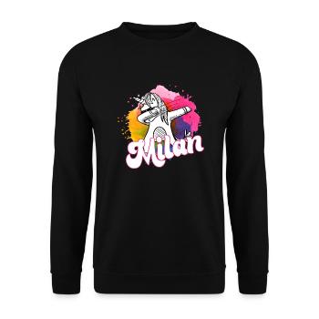 MILAN - Beautiful boy name with cool unicorn - Unisex Sweatshirt - black - Front - Alina (178cm) & Michal (187cm)