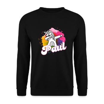 PAUL - Schöner Jungen Name mit Coolem Einhorn - Unisex Pullover - Schwarz - Vorne - Alina (178cm) & Michal (187cm)