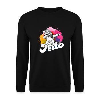ARLO - Schöner Jungen Name mit Coolem Einhorn - Unisex Pullover - Schwarz - Vorne - Alina (178cm) & Michal (187cm)