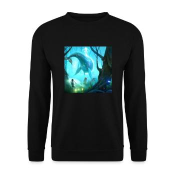 Fliegende Wale im magischen Wald - Unisex Pullover - Schwarz - Vorne - Alina (178cm) & Michal (187cm)