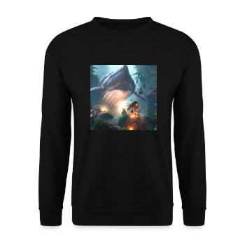 Kreatur im magischen Wald - Unisex Pullover - Schwarz - Vorne - Alina (178cm) & Michal (187cm)