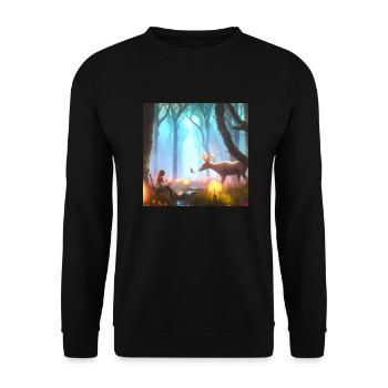 Girl in magical forest surrounded by animals - Unisex Sweatshirt - black - Front - Alina (178cm) & Michal (187cm)