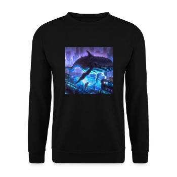 Whale floating in the city - Unisex Sweatshirt - black - Front - Alina (178cm) & Michal (187cm)