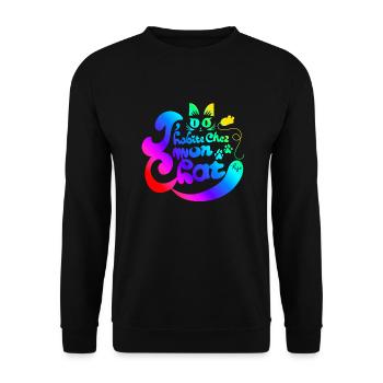Ich lebe mit meiner Regenbogenkatze - Unisex Pullover - Schwarz - Vorne - Alina (178cm) & Michal (187cm)