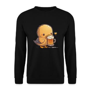 Mignon bébé caneton avec de la bière. Chemise de bière - Sweat-shirt Unisexe - noir - Devant - Alina (178cm) & Michal (187cm)