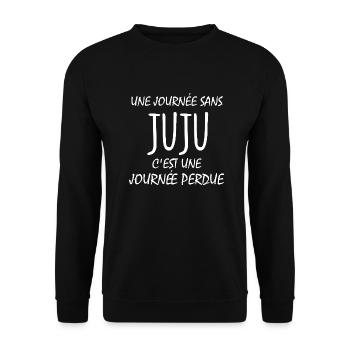 Une journée sans Juju c'est une journée perdue - Sweat-shirt Unisexe - noir - Devant - Alina (178cm) & Michal (187cm)