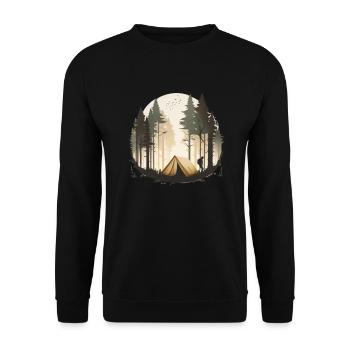 Zelt im Wald für Camper und Backpacker - Unisex Pullover - Schwarz - Vorne - Alina (178cm) & Michal (187cm)