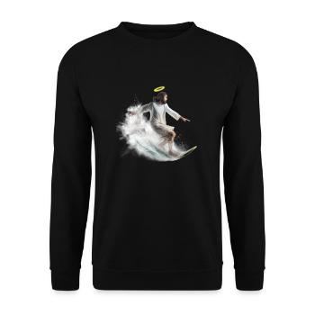 Surf-Gott mit Heiligenschein - Unisex Pullover - Schwarz - Vorne - Alina (178cm) & Michal (187cm)