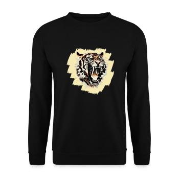 Cooles Tiger Motiv auf Hintergrund - Unisex Pullover - Schwarz - Vorne - Alina (178cm) & Michal (187cm)