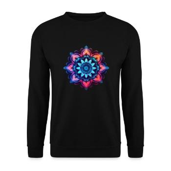 Mandala bunte Blume Neon - Unisex Pullover - Schwarz - Vorne - Alina (178cm) & Michal (187cm)