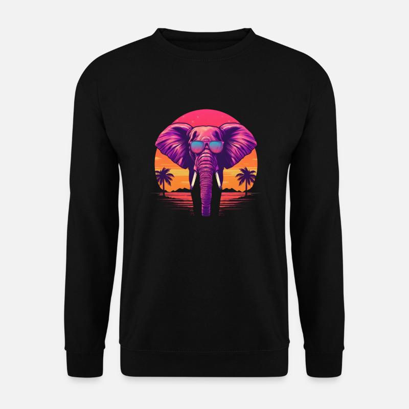 Synthwave Elephant Sunset - Unisex Pullover - Schwarz