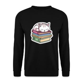 Sleeping Book Cat - Unisex Sweatshirt - black - Front - Alina (178cm) & Michal (187cm)