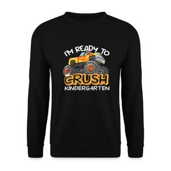 Ich bin bereit, den ersten Tag des Kindergarten-Dinosauriers zu zerquetschen - Unisex Pullover - Schwarz - Vorne - Alina (178cm) & Michal (187cm)