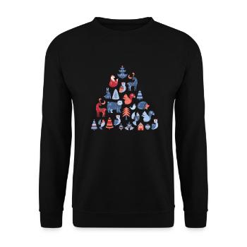 Skandinavisch inspirierter Weihnachtsbaum - Unisex Pullover - Schwarz - Vorne - Alina (178cm) & Michal (187cm)