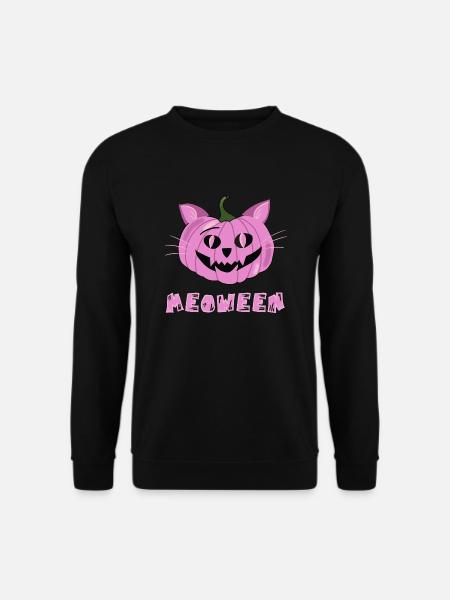 Halloween Meoween Cat Jack O Lantern Pink Pumpkin - Unisex Sweatshirt - black