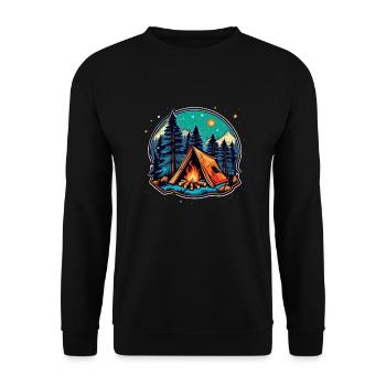 Camping, Zelt und Lagerfeuer - Unisex Pullover - Schwarz - Vorne - Alina (178cm) & Michal (187cm)