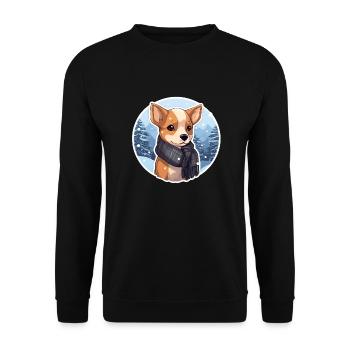 Winter dog with scarf in the snow - Unisex Sweatshirt - black - Front - Alina (178cm) & Michal (187cm)