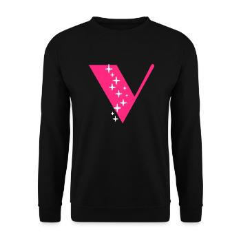 Buchstabe V Glitzer - Unisex Pullover - Schwarz - Vorne - Alina (178cm) & Michal (187cm)