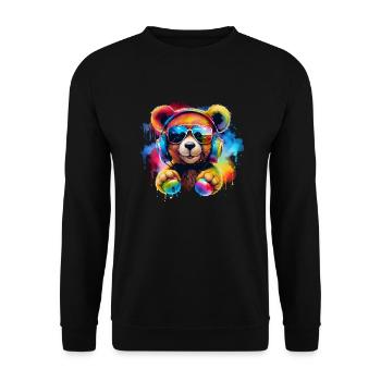 Süßer Teddy mit Headset Geschenk Bär, Gamer Style - Unisex Pullover - Schwarz - Vorne - Alina (178cm) & Michal (187cm)