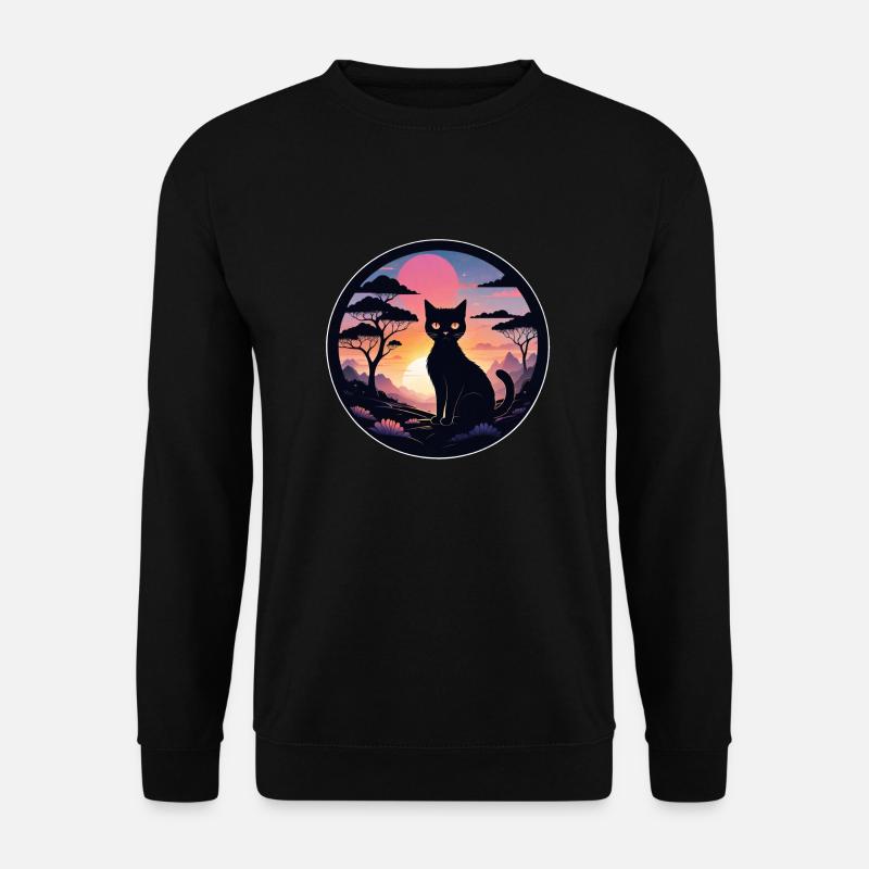 Katzenlandschaft und Sonnenuntergang - Unisex Pullover - Schwarz