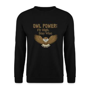 Owl Power: Fly High, Stay Wise Nocturnal Bird Nigh - Unisex Sweatshirt - black - Front - Alina (178cm) & Michal (187cm)