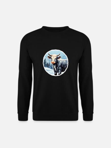 Rind auf winterlicher Alm - Unisex Pullover - Schwarz