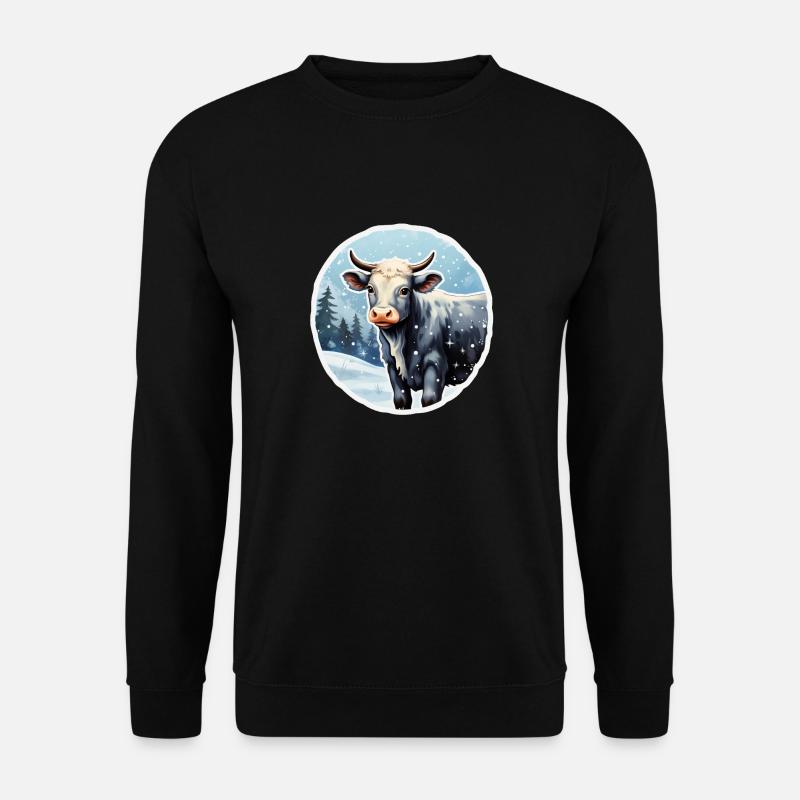 Rind auf winterlicher Alm - Unisex Pullover - Schwarz