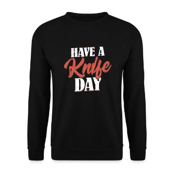 Have A Knife Day Knife Collector Hobby - Unisex Pullover - Schwarz - Vorne - Alina (178cm) & Michal (187cm)