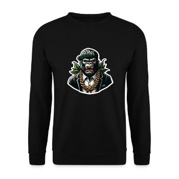 Gorilla mit Goldkette - Unisex Pullover - Schwarz - Vorne - Alina (178cm) & Michal (187cm)