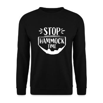 Lustige Stopp-Hängematten-Zeit Entspannen Schlafen Camping - Unisex Pullover - Schwarz - Vorne - Alina (178cm) & Michal (187cm)