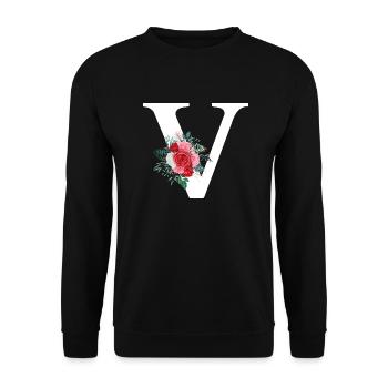 Roter floraler V-Buchstabe - Unisex Pullover - Schwarz - Vorne - Alina (178cm) & Michal (187cm)