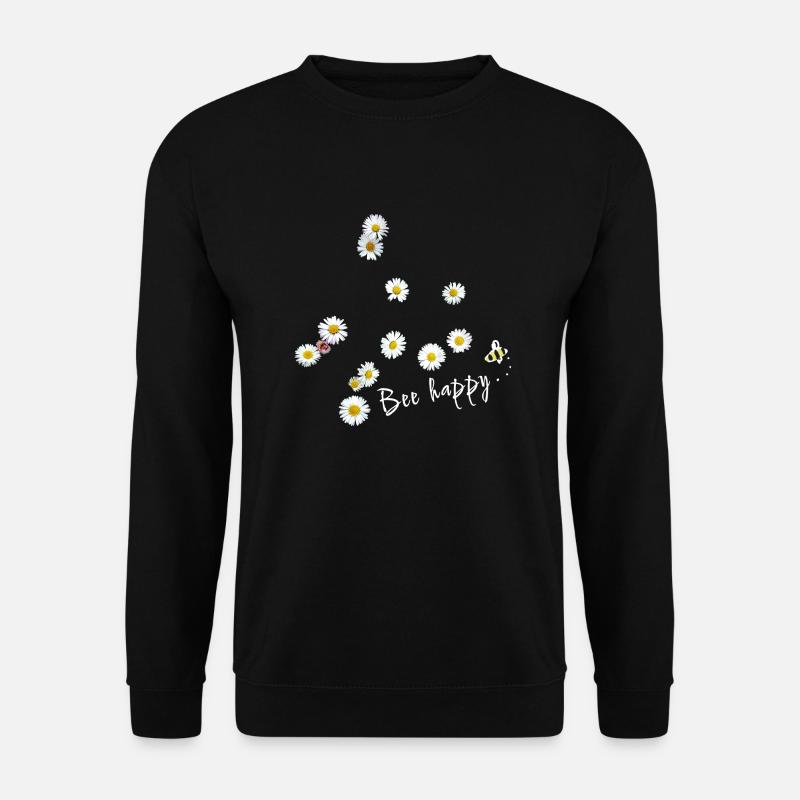 Bee happy, Biene,Gänseblümchen,Blumen - Unisex Pullover - Schwarz