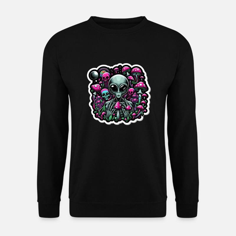 Psychedelic Alien with Mushrooms - Unisex Sweatshirt - black