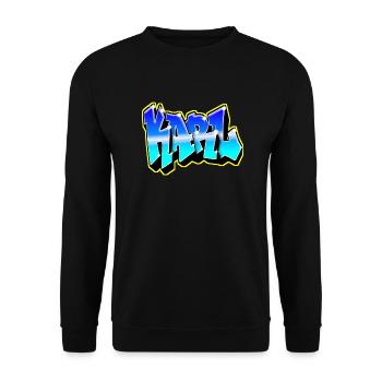 KARL Graffiti Blau und Gelb - Unisex Pullover - Schwarz - Vorne - Alina (178cm) & Michal (187cm)