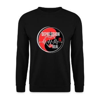 Design « La dépression est réelle » rouge noir - Sweat-shirt Unisexe - noir - Devant - Alina (178cm) & Michal (187cm)