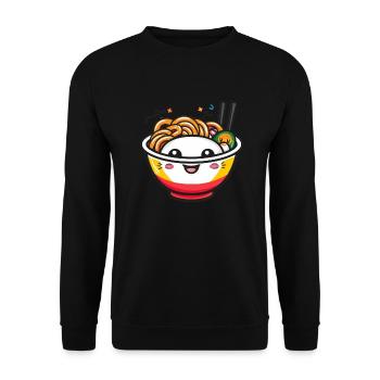 Happy kawaii noodle bowl with chopsticks - Unisex Sweatshirt - black - Front - Alina (178cm) & Michal (187cm)