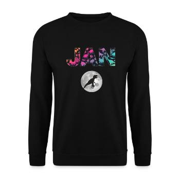 JAN - Schöner Jungen Name mit Dinosaurier - Unisex Pullover - Schwarz - Vorne - Alina (178cm) & Michal (187cm)