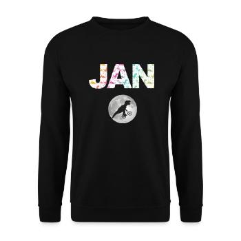JAN - Beautiful boy name with dinosaur - Unisex Sweatshirt - black - Front - Alina (178cm) & Michal (187cm)